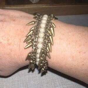 Stella & Dot  Vintage Gold and Pearl Spike Bracelet